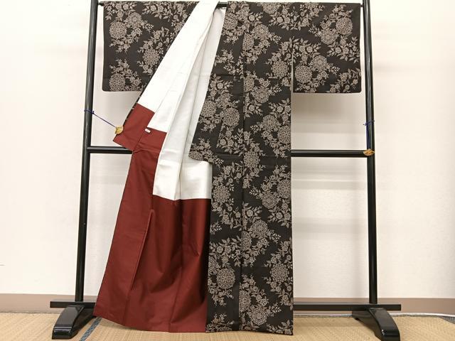平和屋着物●本場大島紬　割り込み絣　更紗花文　正絹　逸品　BAAT0997yc