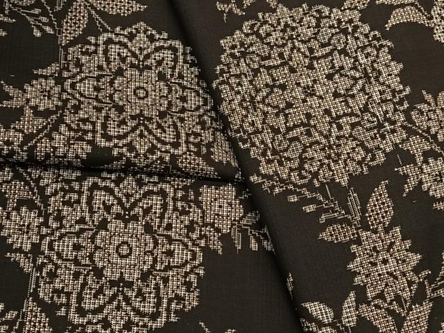 平和屋着物●本場大島紬　割り込み絣　更紗花文　正絹　逸品　BAAT0997yc