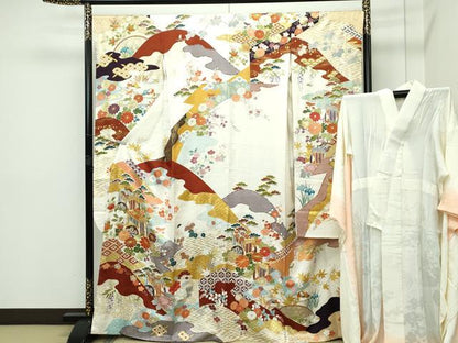 期間限定セール20％off●最高級 創業460年・千總 振袖・長襦袢セット 誰が袖好み 駒刺繍 鴛鴦 金彩 高島屋扱い たとう紙付き CZAA2304s5