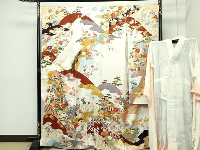 期間限定セール20％off●最高級 創業460年・千總 振袖・長襦袢セット 誰が袖好み 駒刺繍 鴛鴦 金彩 高島屋扱い たとう紙付き CZAA2304s5