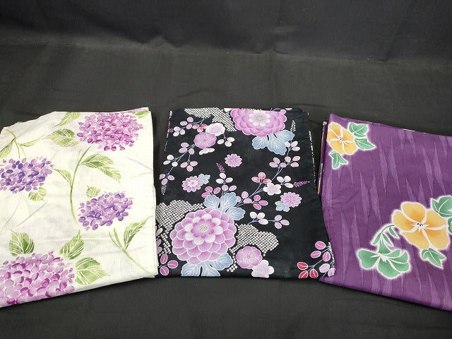 平和屋本店■浴衣 まとめて 3点 花柄 朝顔 紫陽花 など 着用可能多数 ppp2032 km