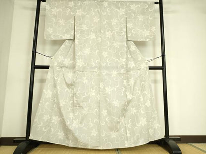 平和屋着物▽本塩沢 単衣 花唐草文 松坂屋扱い 正絹 逸品 DAAS0560az
