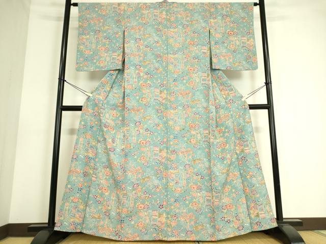 平和屋着物▽上質な小紋 単衣 型染め 地紙花文 正絹 逸品 DAAS0562az