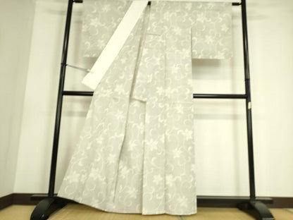 平和屋着物▽本塩沢 単衣 花唐草文 松坂屋扱い 正絹 逸品 DAAS0560az