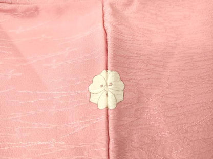 平和屋着物▽上質な色無地　単衣　零れ松葉地紋　鴇色　正絹　逸品　DAAS0561az