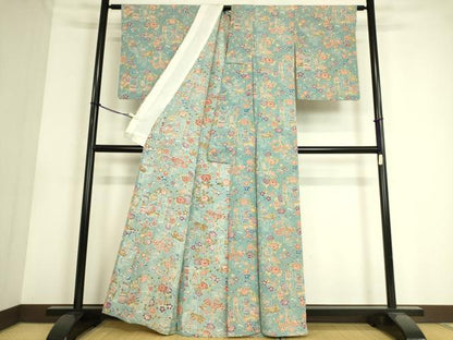 平和屋着物▽上質な小紋 単衣 型染め 地紙花文 正絹 逸品 DAAS0562az