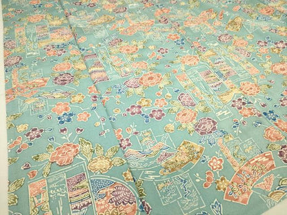 平和屋着物▽上質な小紋 単衣 型染め 地紙花文 正絹 逸品 DAAS0562az