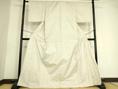 平和屋着物▽本場大島紬 白大島 単衣 9マルキ 麻の葉文 正絹 逸品 DAAS0564az