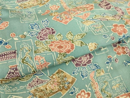 平和屋着物▽上質な小紋 単衣 型染め 地紙花文 正絹 逸品 DAAS0562az