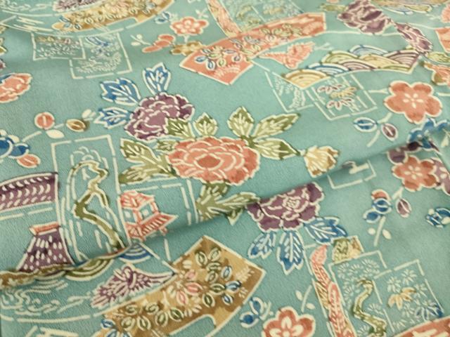 平和屋着物▽上質な小紋 単衣 型染め 地紙花文 正絹 逸品 DAAS0562az