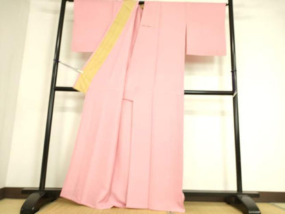 平和屋着物▽上質な色無地　単衣　零れ松葉地紋　鴇色　正絹　逸品　DAAS0561az
