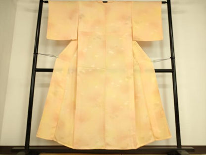 平和屋着物▽上質な小紋　単衣　梅笹地紋　暈し染め　金糸　正絹　逸品　DAAS0579az