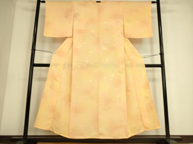 平和屋着物▽上質な小紋　単衣　梅笹地紋　暈し染め　金糸　正絹　逸品　DAAS0579az
