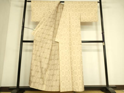 平和屋着物▽上質な紬 単衣 花織 格子花文 正絹 逸品 DAAS0589az