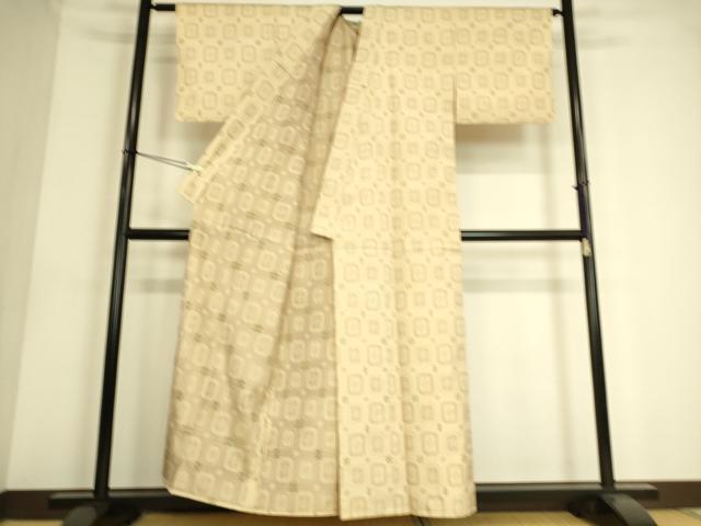 平和屋着物▽上質な紬 単衣 花織 格子花文 正絹 逸品 DAAS0589az