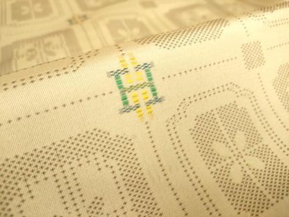 平和屋着物▽上質な紬 単衣 花織 格子花文 正絹 逸品 DAAS0589az