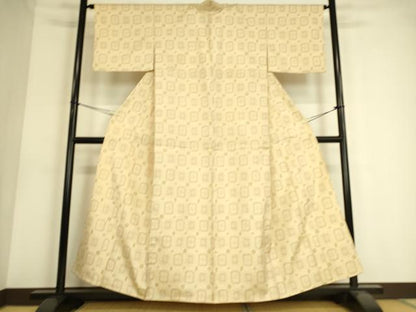 平和屋着物▽上質な紬 単衣 花織 格子花文 正絹 逸品 DAAS0589az