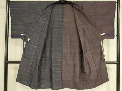 平和屋着物▽道中着　単衣　紬地　縞　ロング丈　正絹　逸品　DAAS0600az
