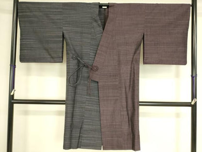 平和屋着物▽道中着　単衣　紬地　縞　ロング丈　正絹　逸品　DAAS0600az