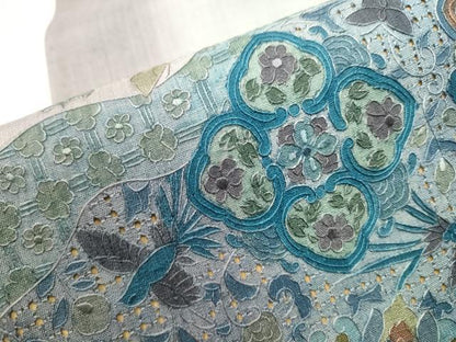 平和屋着物●中国三大刺繍 スワトウ刺繍 総刺繍 太鼓柄袋帯 紬地 正倉院花鳥文 正絹 逸品 CAAT1031hy