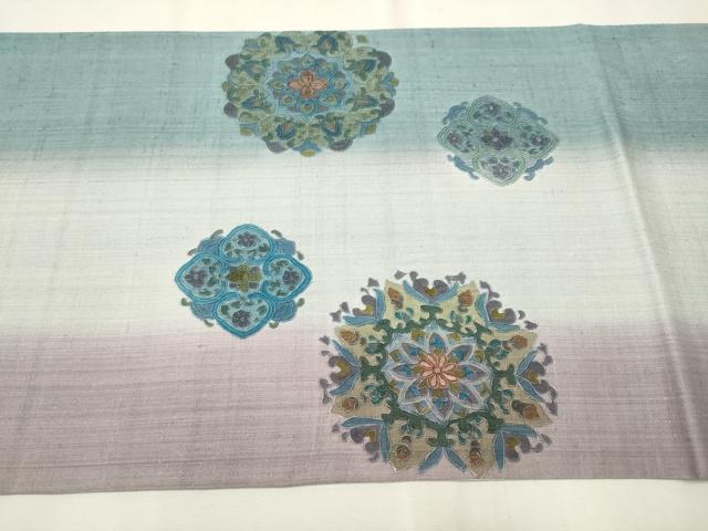 平和屋着物●中国三大刺繍 スワトウ刺繍 総刺繍 太鼓柄袋帯 紬地 正倉院花鳥文 正絹 逸品 CAAT1031hy