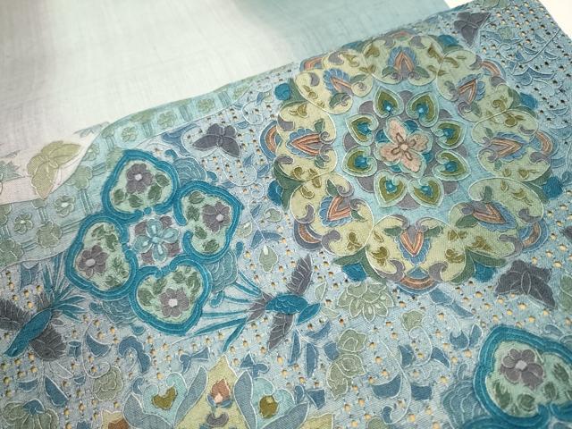 平和屋着物●中国三大刺繍 スワトウ刺繍 総刺繍 太鼓柄袋帯 紬地 正倉院花鳥文 正絹 逸品 CAAT1031hy