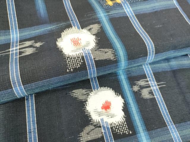 平和屋着物▽上質な紬 単衣 格子に舞花 正絹 逸品 DAAS0548az