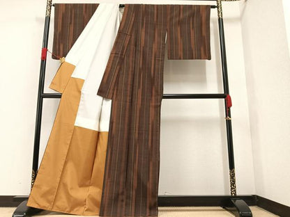 平和屋着物●上質な紬 間道 正絹 逸品 AAAV9435ph