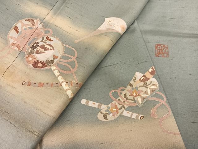 平和屋着物●訪問着 作家物 楽器文 暈し染め 金彩 正絹 逸品 AAAV9438ph