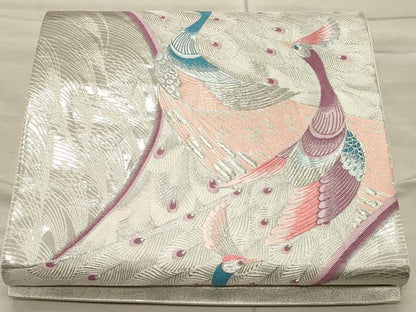 平和屋着物◎六通柄袋帯 孔雀文 九百錦 プラチナ箔 正絹 逸品 CAAT0302ft