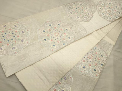 平和屋着物◎六通柄袋帯 正倉院花文 銀糸 正絹 逸品 CAAT0309ft