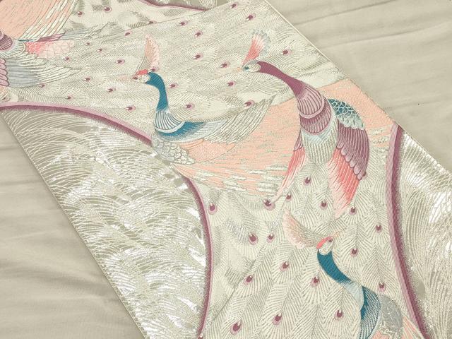 平和屋着物◎六通柄袋帯 孔雀文 九百錦 プラチナ箔 正絹 逸品 CAAT0302ft