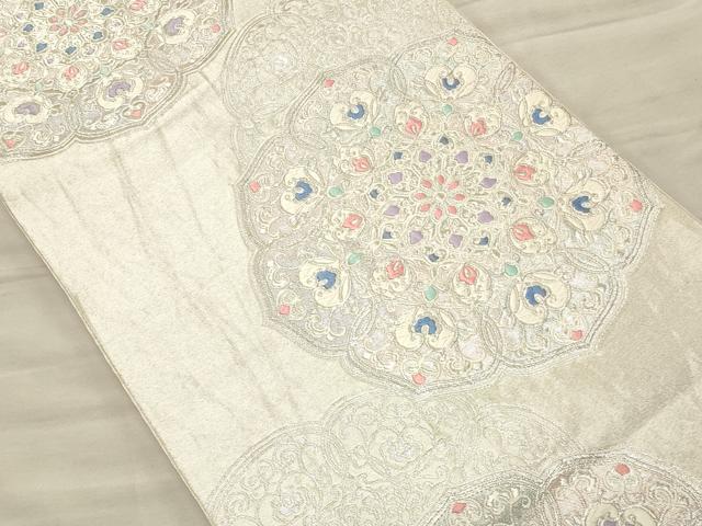 平和屋着物◎六通柄袋帯 正倉院花文 銀糸 正絹 逸品 CAAT0309ft