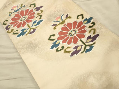平和屋着物◎六通柄 本袋帯 唐織 手織 草花文 金銀糸 正絹 逸品 CAAT0325ft