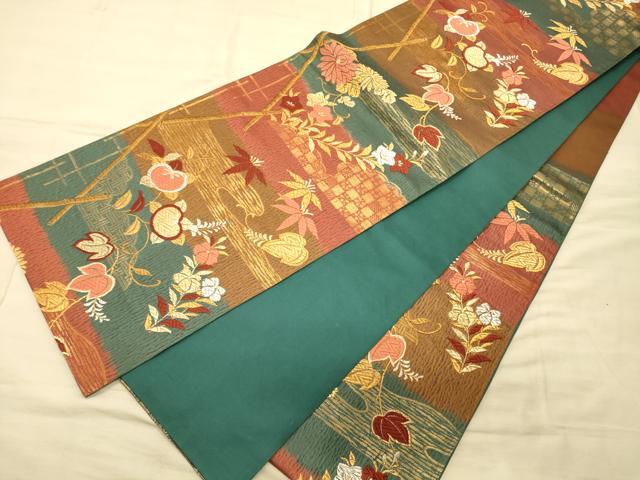 平和屋着物◎六通柄袋帯 唐織 吉祥花文 金銀糸 正絹 逸品 CAAT0333ft