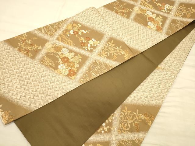 平和屋着物◎六通柄袋帯　吉祥花文　金糸　正絹　逸品　CAAT0340ft