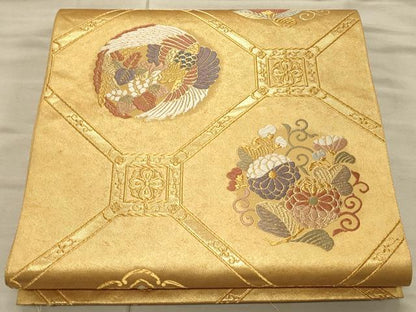 平和屋着物◎六通柄袋帯　唐織　蜀江花鳥文　金糸　引箔　正絹　逸品　CAAT0338ft