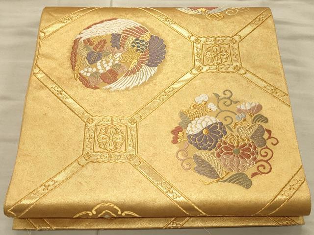 平和屋着物◎六通柄袋帯　唐織　蜀江花鳥文　金糸　引箔　正絹　逸品　CAAT0338ft
