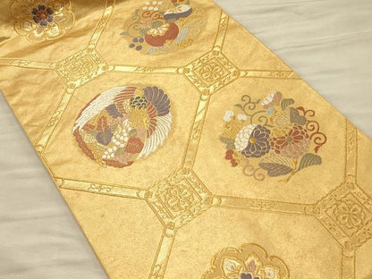 平和屋着物◎六通柄袋帯　唐織　蜀江花鳥文　金糸　引箔　正絹　逸品　CAAT0338ft