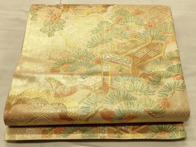 平和屋着物◎宝秀本佐賀錦 六通柄袋帯 御所車花文 九百錦 金糸 正絹 逸品 CAAT0341ft