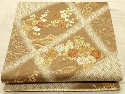 平和屋着物◎六通柄袋帯　吉祥花文　金糸　正絹　逸品　CAAT0340ft