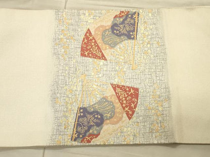 平和屋着物◎太鼓柄袋帯　綴れ　扇面花文　金銀糸　正絹　逸品　CAAT0357ft