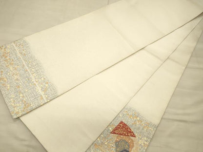 平和屋着物◎太鼓柄袋帯　綴れ　扇面花文　金銀糸　正絹　逸品　CAAT0357ft