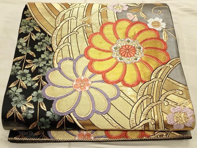 平和屋着物◎六通柄袋帯 立波毬花文 金銀糸 正絹 逸品 CAAT0363ft