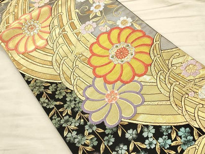 平和屋着物◎六通柄袋帯 立波毬花文 金銀糸 正絹 逸品 CAAT0363ft