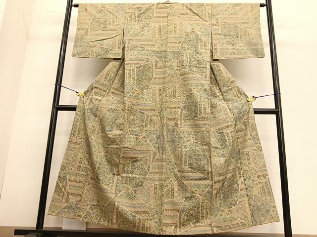 平和屋着物●小千谷紬 切嵌文様 正絹 逸品 BAAT6671hv