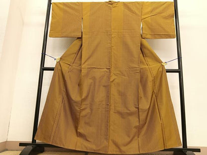 平和屋着物●黄八丈　紬　縞　正絹　逸品　未使用　BAAT6678hv