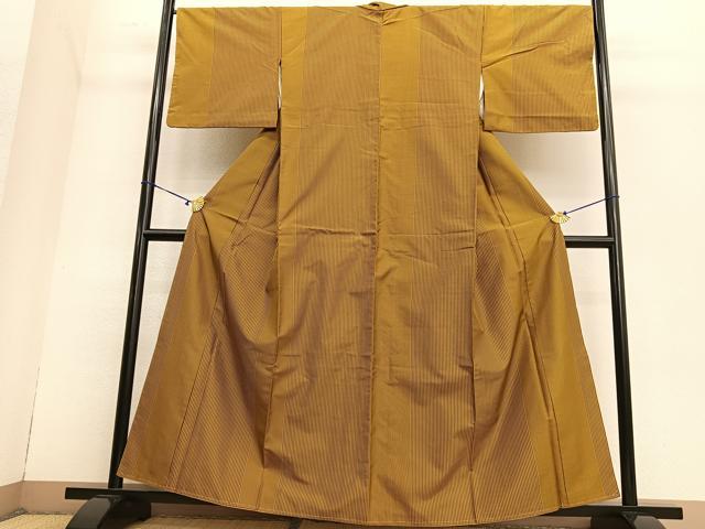 平和屋着物●黄八丈　紬　縞　正絹　逸品　未使用　BAAT6678hv