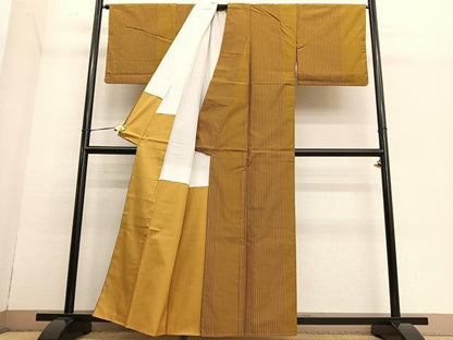 平和屋着物●黄八丈　紬　縞　正絹　逸品　未使用　BAAT6678hv