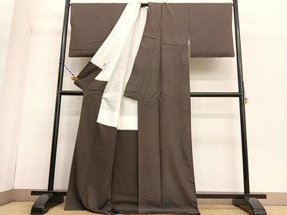 平和屋着物●上質な紬 横段文 ロング丈 正絹 逸品 BAAT6675hv